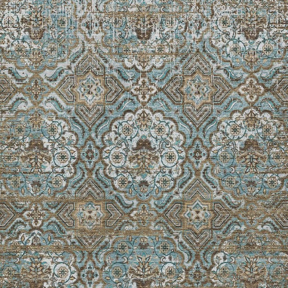 10' X 14' Teal Blue And Blue Floral Washable Indoor Outdoor Area Rug — view 6