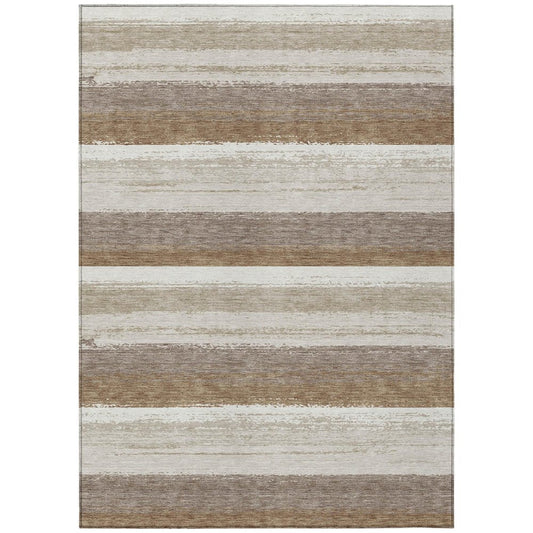 3' X 5' Beige And Graphite Striped Washable Indoor Outdoor Area Rug