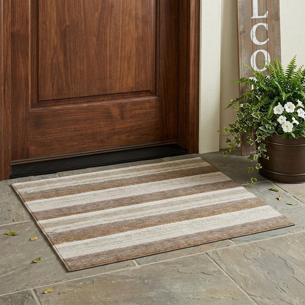 3' X 5' Beige And Graphite Striped Washable Indoor Outdoor Area Rug HomeRoots