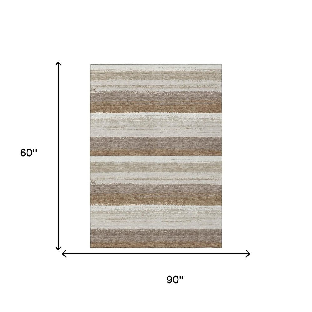 5' X 8' Beige And Graphite Striped Washable Indoor Outdoor Area Rug HomeRoots