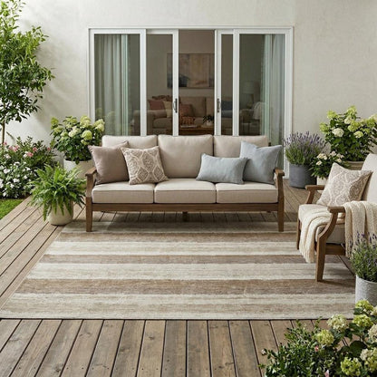 5' X 8' Beige And Graphite Striped Washable Indoor Outdoor Area Rug HomeRoots