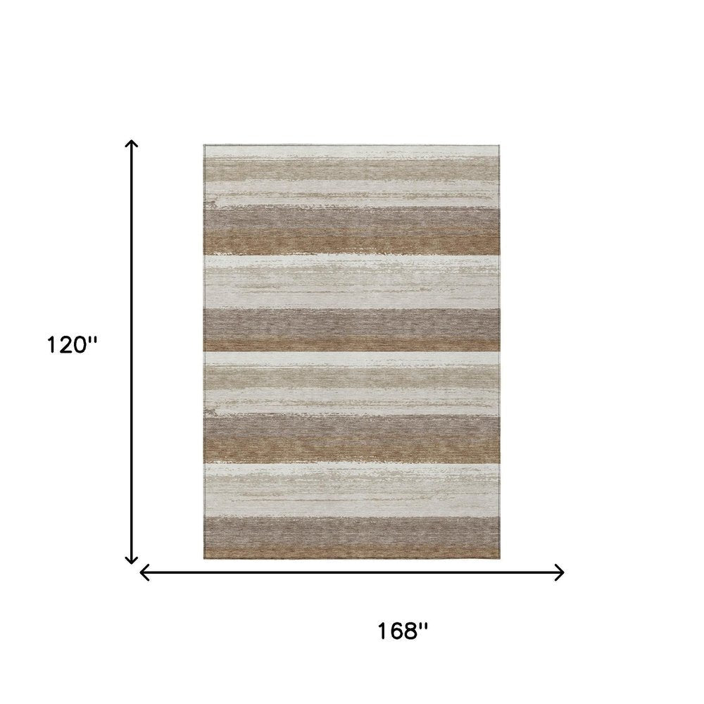 10' X 14' Beige And Graphite Striped Washable Indoor Outdoor Area Rug HomeRoots