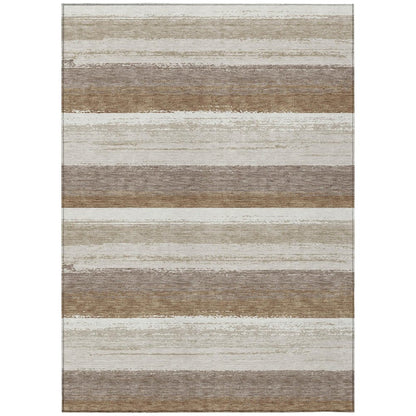 10' X 14' Beige And Graphite Striped Washable Indoor Outdoor Area Rug HomeRoots