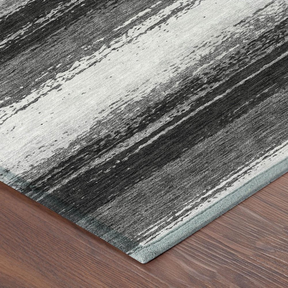 3' X 5' Black And Khaki Striped Washable Indoor Outdoor Area Rug HomeRoots