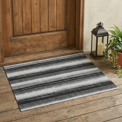 3' X 5' Black And Khaki Striped Washable Indoor Outdoor Area Rug HomeRoots