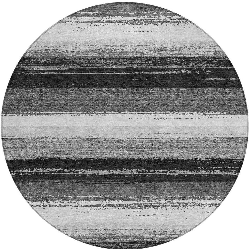 8' Black And Khaki Round Striped Washable Indoor Outdoor Area Rug — view 13