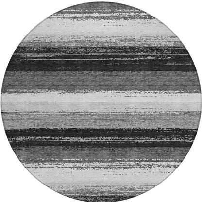 8' Black And Khaki Round Striped Washable Indoor Outdoor Area Rug HomeRoots