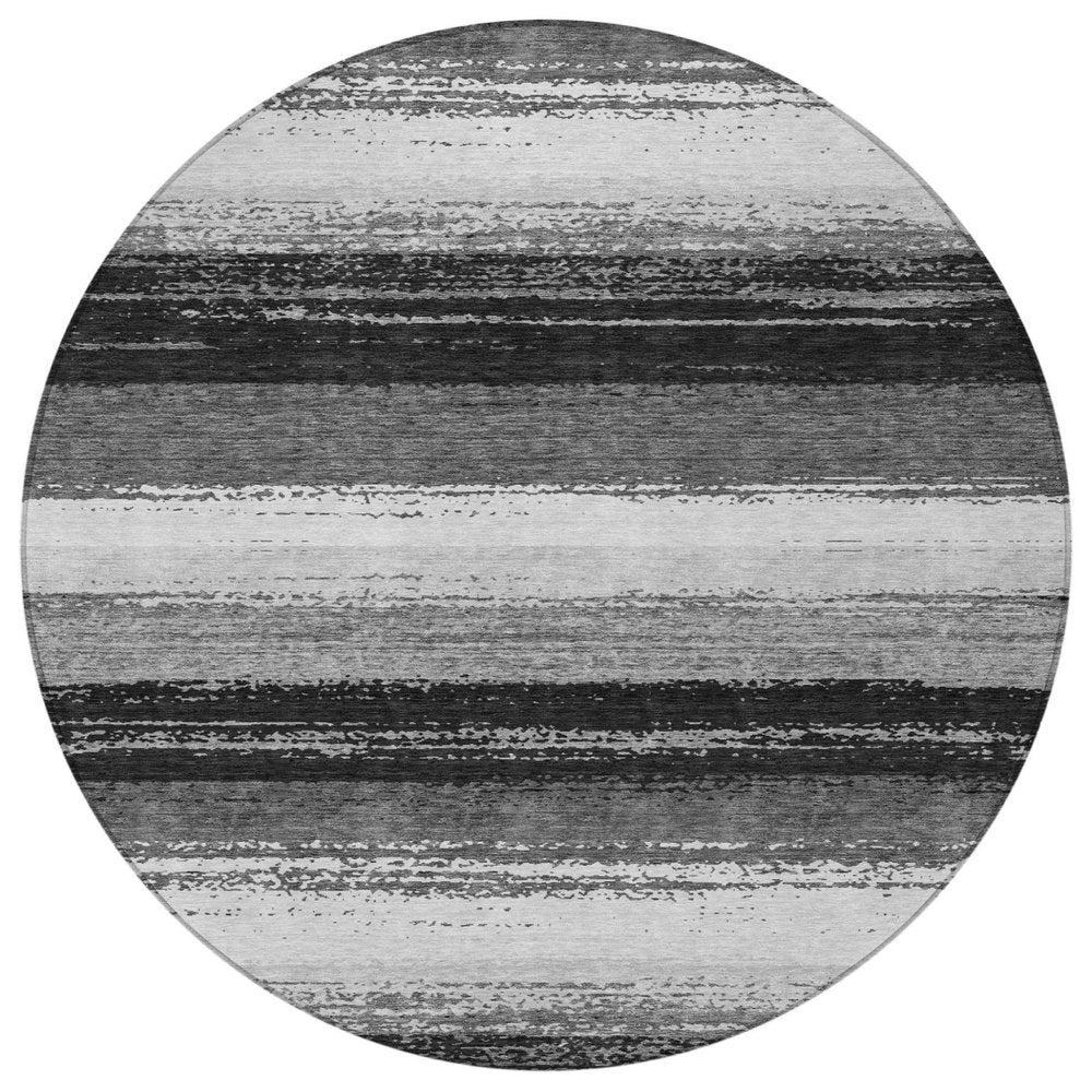 8' Black And Khaki Round Striped Washable Indoor Outdoor Area Rug HomeRoots