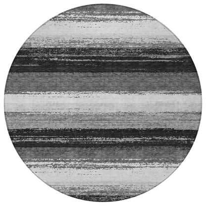 8' Black And Khaki Round Striped Washable Indoor Outdoor Area Rug HomeRoots
