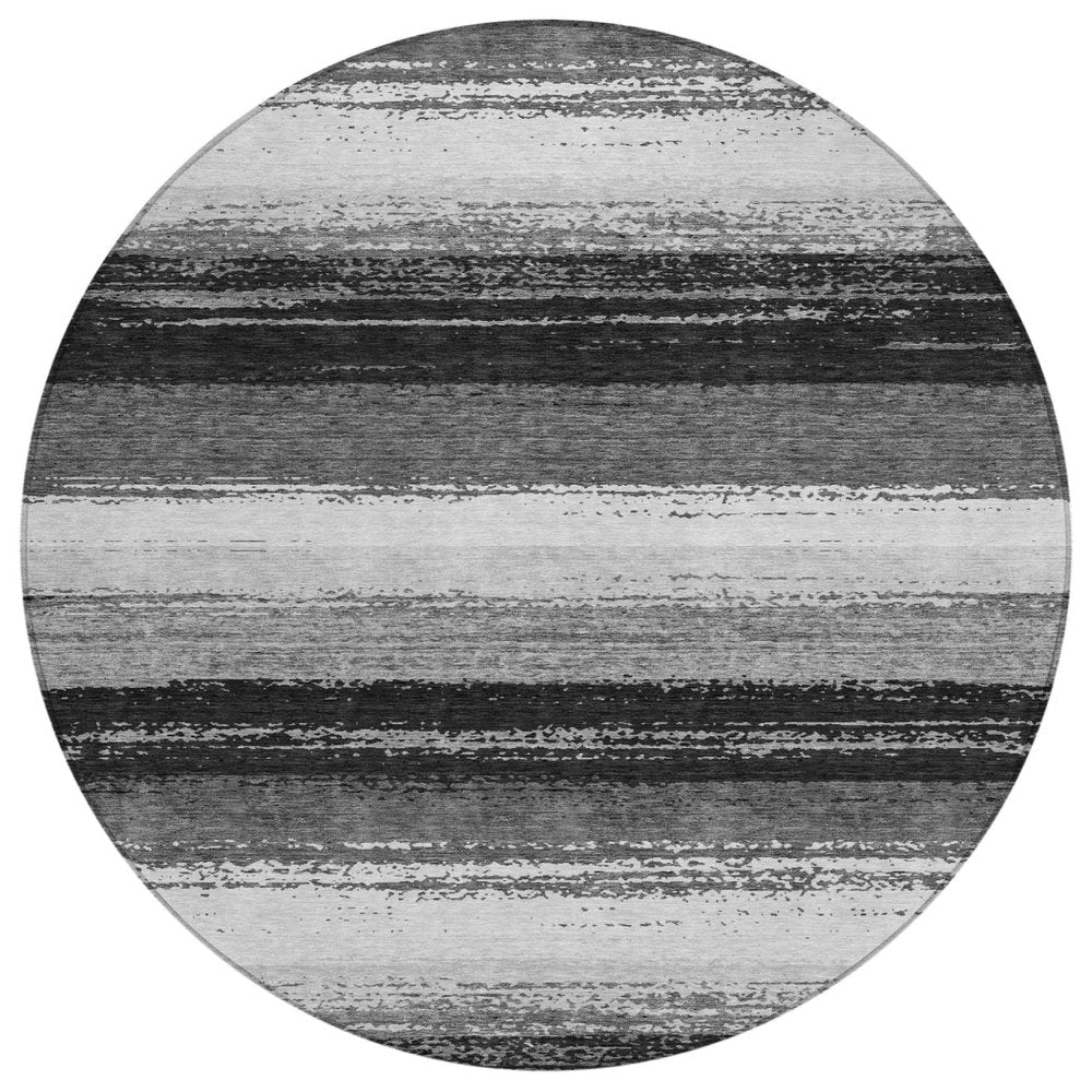 8' Black And Khaki Round Striped Washable Indoor Outdoor Area Rug HomeRoots