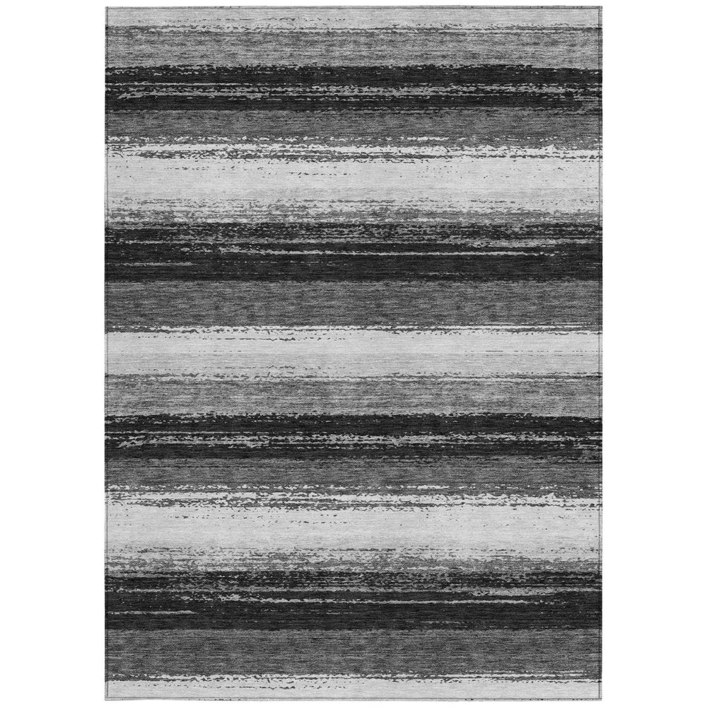 8' X 10' Black And Khaki Striped Washable Indoor Outdoor Area Rug