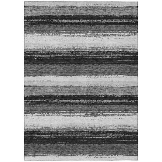 8' X 10' Black And Khaki Striped Washable Indoor Outdoor Area Rug