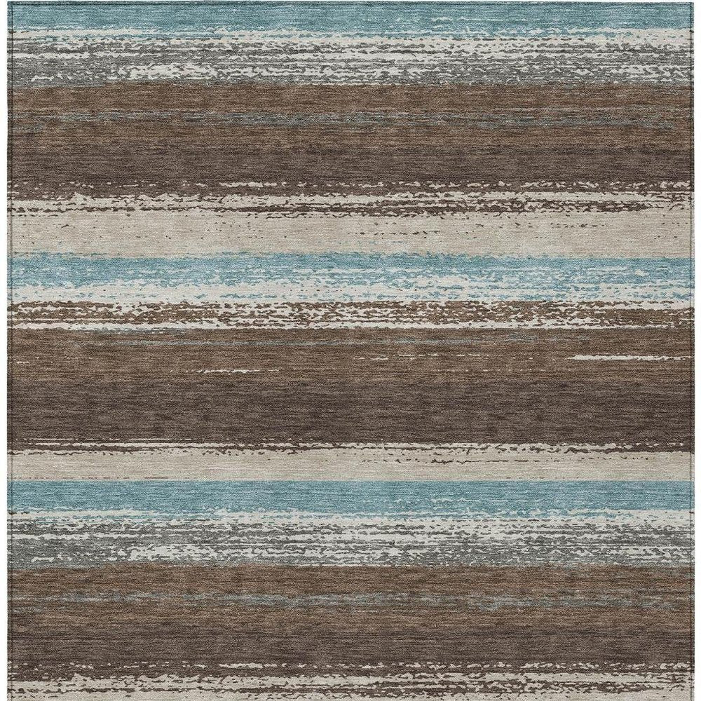 3' X 5' Brown And Beige Striped Washable Indoor Outdoor Area Rug HomeRoots