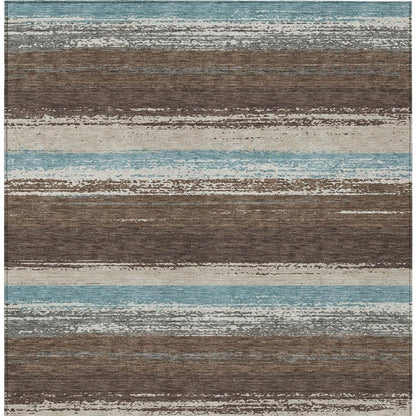 3' X 5' Brown And Beige Striped Washable Indoor Outdoor Area Rug HomeRoots