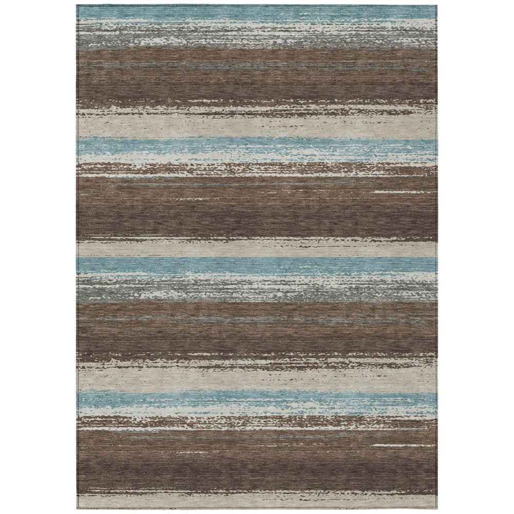 3' X 5' Brown And Beige Striped Washable Indoor Outdoor Area Rug — view 1