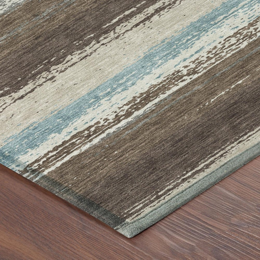 3' X 5' Brown And Beige Striped Washable Indoor Outdoor Area Rug — view 2