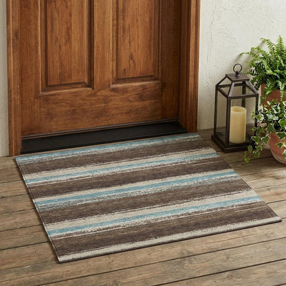 3' X 5' Brown And Beige Striped Washable Indoor Outdoor Area Rug HomeRoots