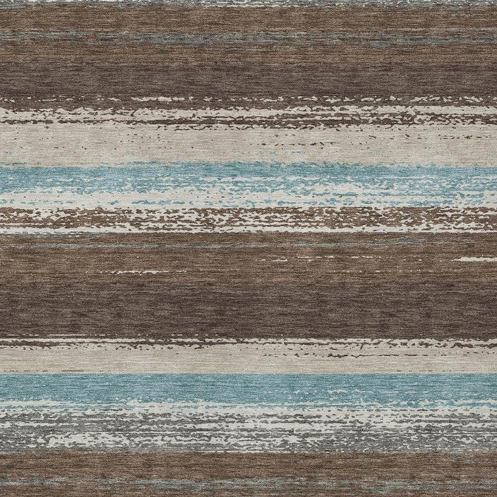 3' X 5' Brown And Beige Striped Washable Indoor Outdoor Area Rug — view 6
