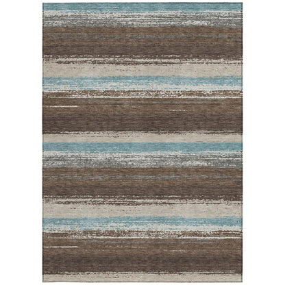 5' X 8' Brown And Beige Striped Washable Indoor Outdoor Area Rug HomeRoots