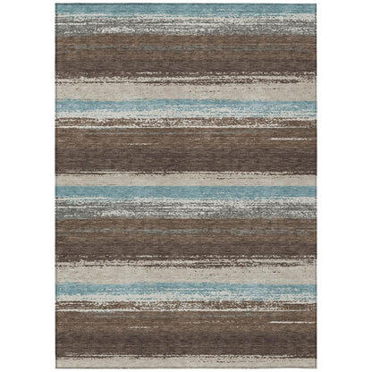 5' X 8' Brown And Beige Striped Washable Indoor Outdoor Area Rug HomeRoots