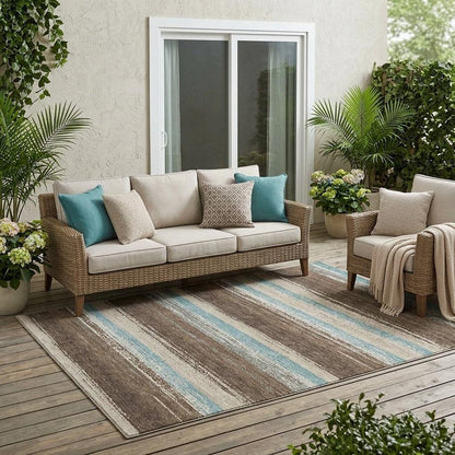 5' X 8' Brown And Beige Striped Washable Indoor Outdoor Area Rug HomeRoots