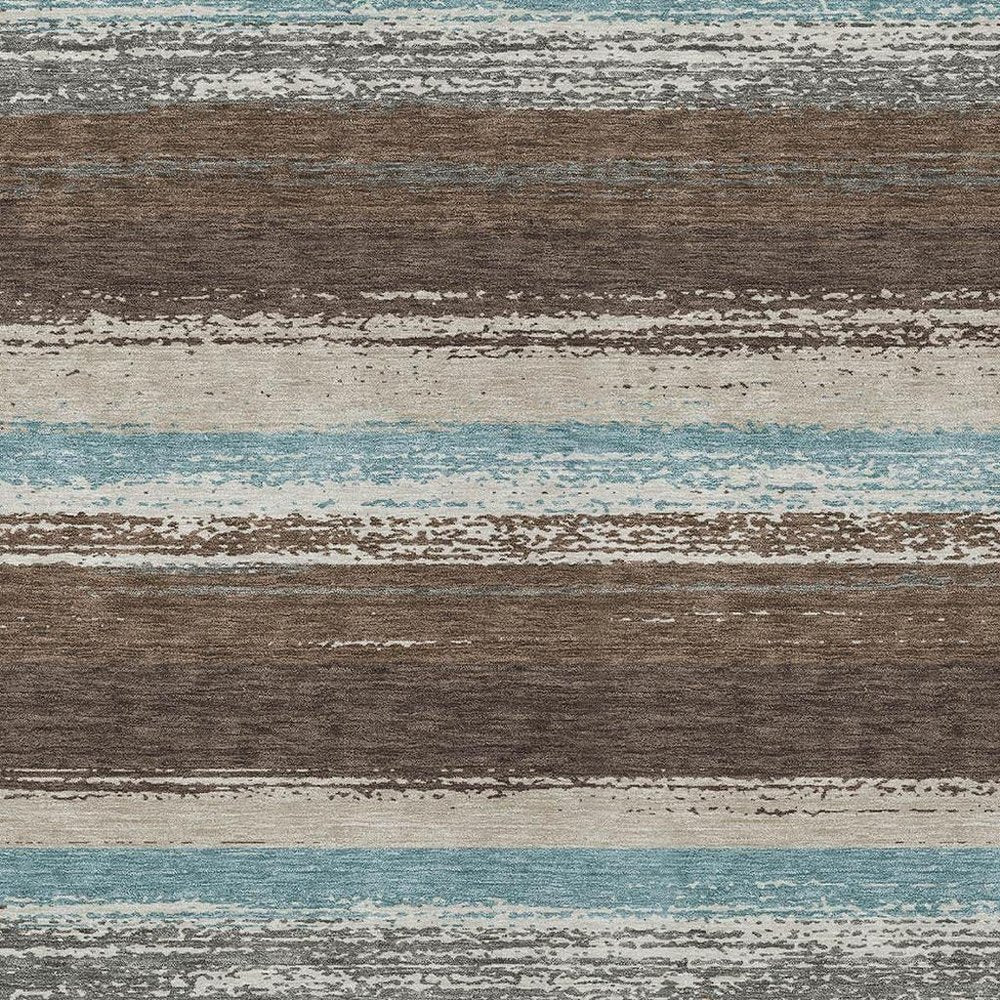 5' X 8' Brown And Beige Striped Washable Indoor Outdoor Area Rug