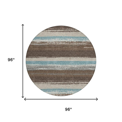 8' Brown And Beige Round Striped Washable Indoor Outdoor Area Rug HomeRoots