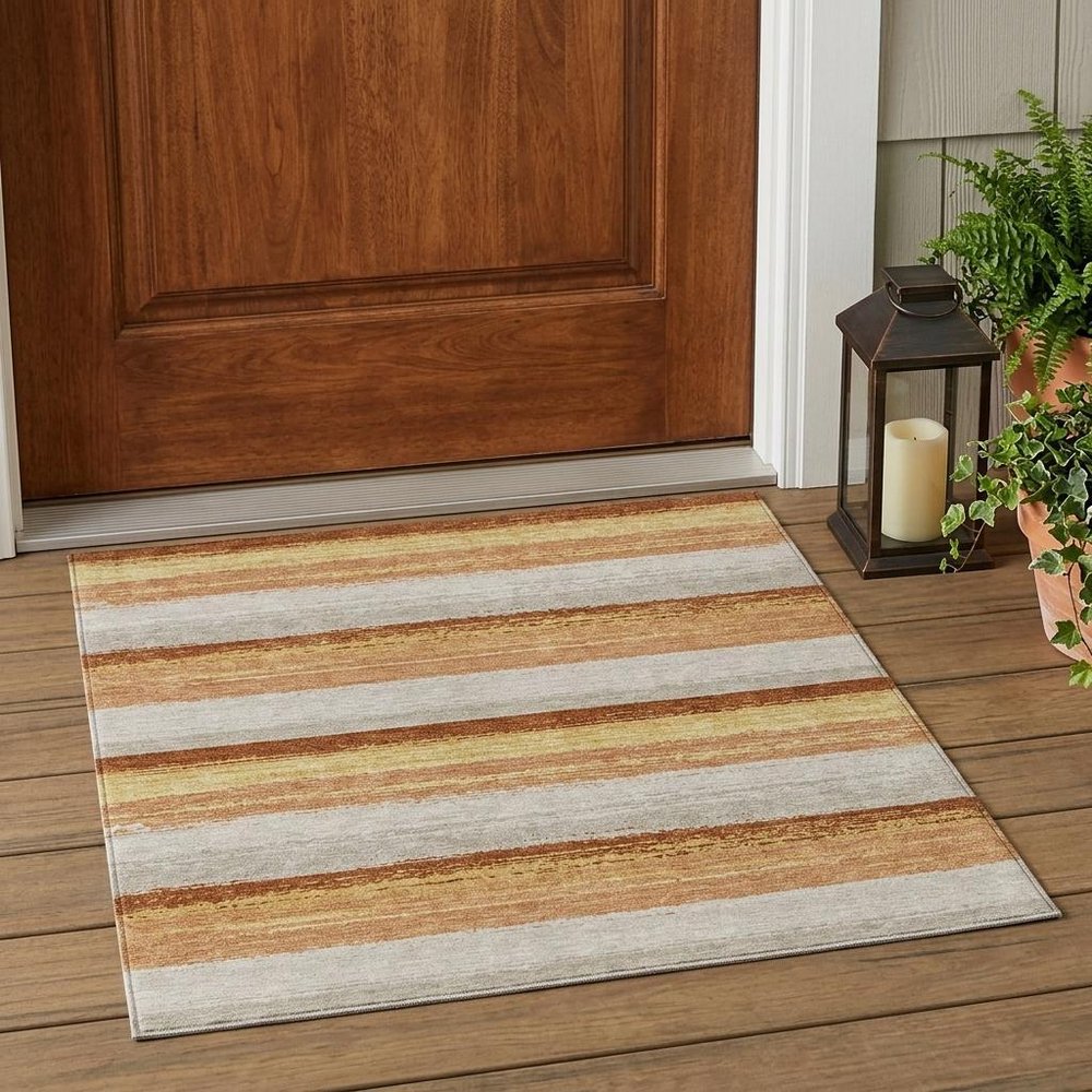 3' X 5' Copper And Purple Striped Washable Indoor Outdoor Area Rug — view 5