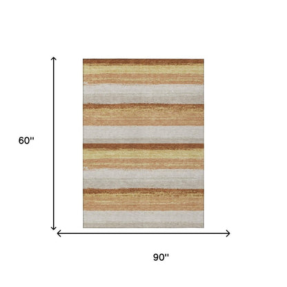 5' X 8' Copper And Purple Striped Washable Indoor Outdoor Area Rug