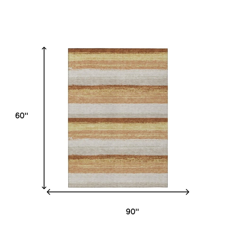5' X 8' Copper And Purple Striped Washable Indoor Outdoor Area Rug — view 4