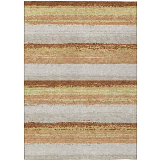 5' X 8' Copper And Purple Striped Washable Indoor Outdoor Area Rug