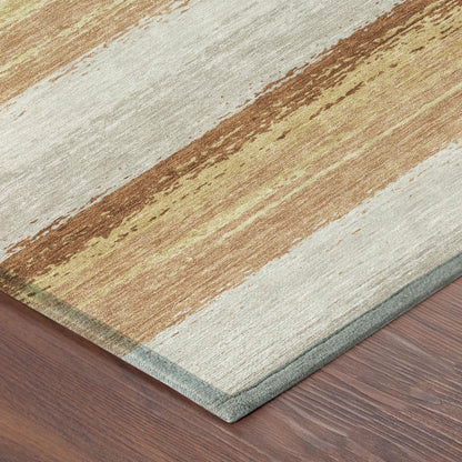 5' X 8' Copper And Purple Striped Washable Indoor Outdoor Area Rug
