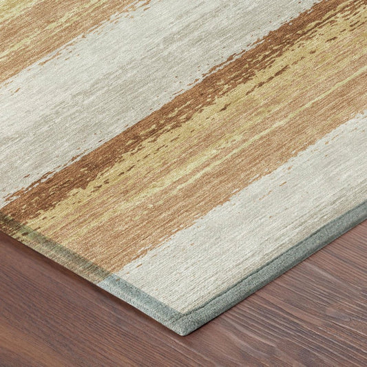 5' X 8' Copper And Purple Striped Washable Indoor Outdoor Area Rug