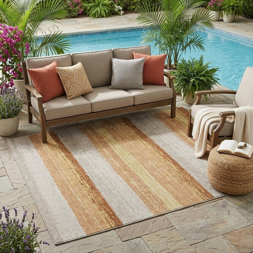 5' X 8' Copper And Purple Striped Washable Indoor Outdoor Area Rug — view 5