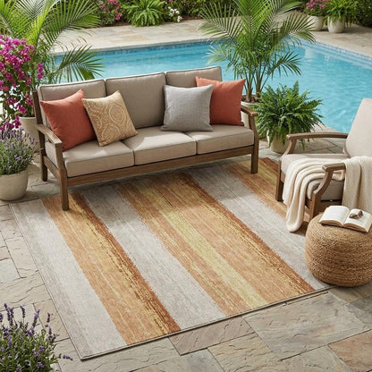 5' X 8' Copper And Purple Striped Washable Indoor Outdoor Area Rug HomeRoots