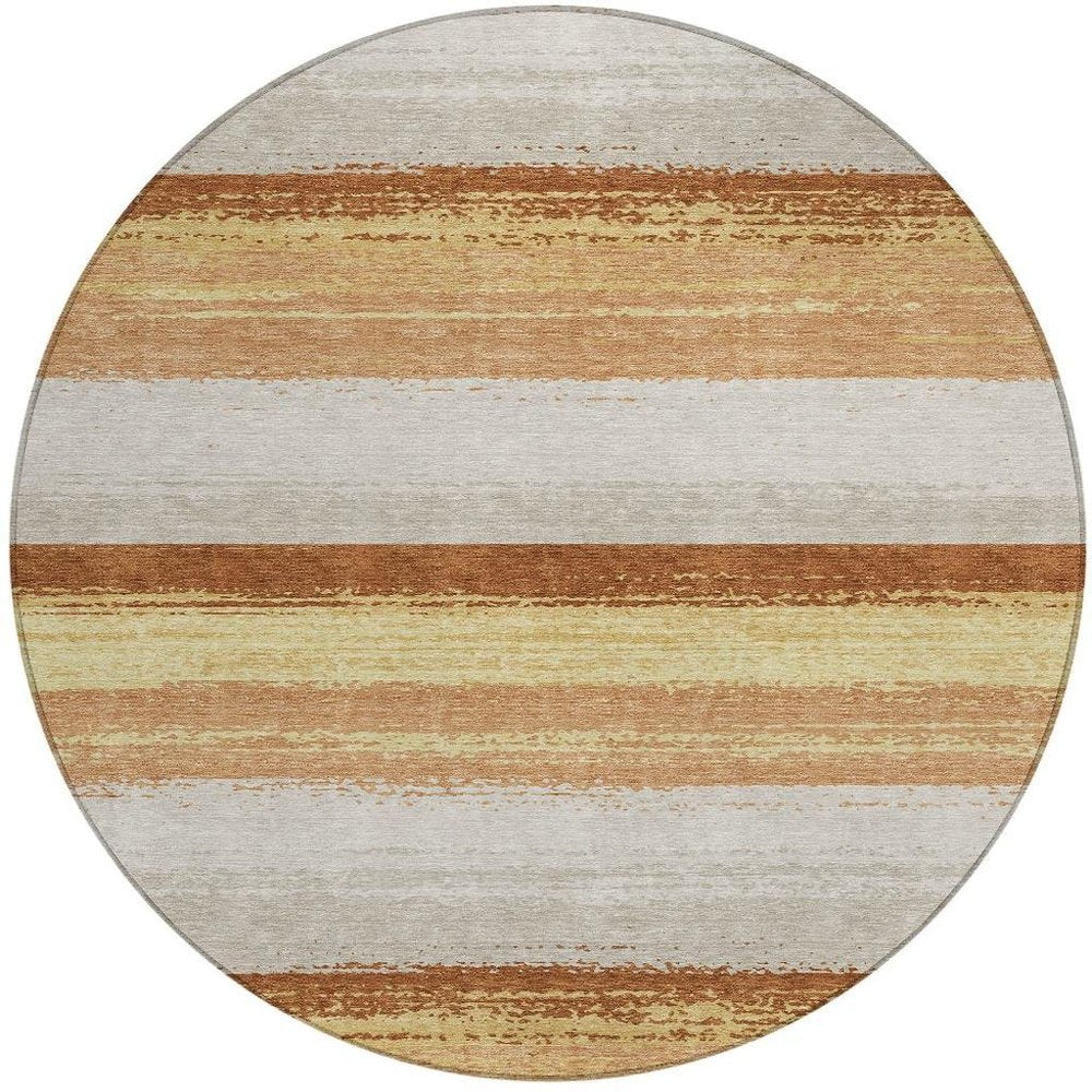 8' Copper And Purple Round Striped Washable Indoor Outdoor Area Rug HomeRoots