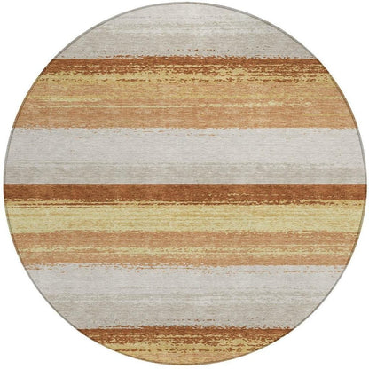 8' Copper And Purple Round Striped Washable Indoor Outdoor Area Rug HomeRoots