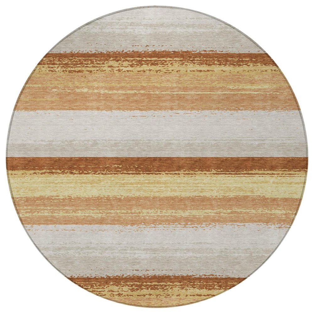 8' Copper And Purple Round Striped Washable Indoor Outdoor Area Rug HomeRoots