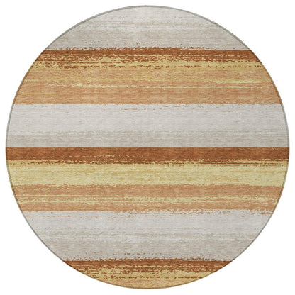 8' Copper And Purple Round Striped Washable Indoor Outdoor Area Rug HomeRoots