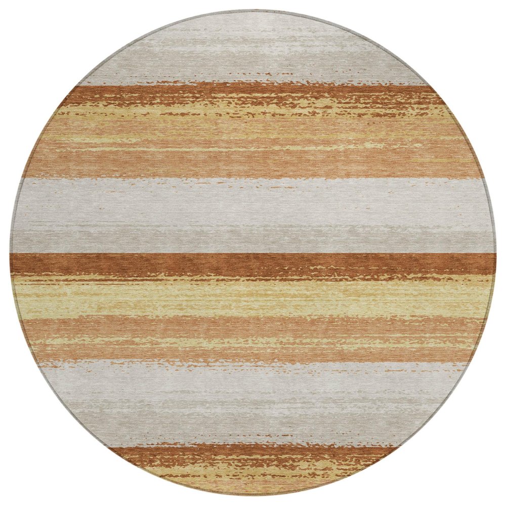 8' Copper And Purple Round Striped Washable Indoor Outdoor Area Rug — view 1