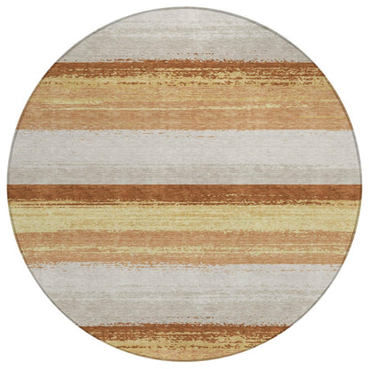 8' Copper And Purple Round Striped Washable Indoor Outdoor Area Rug HomeRoots