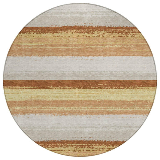 8' Copper And Purple Round Striped Washable Indoor Outdoor Area Rug