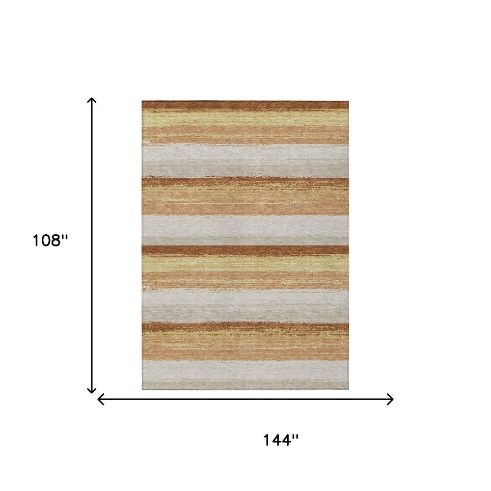 9' X 12' Copper And Purple Striped Washable Indoor Outdoor Area Rug — view 8