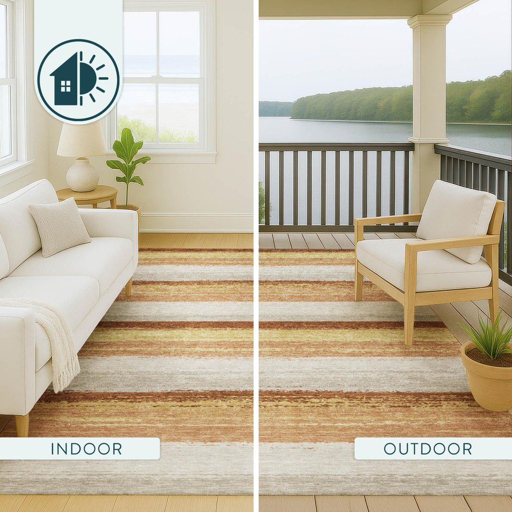 9' X 12' Copper And Purple Striped Washable Indoor Outdoor Area Rug HomeRoots