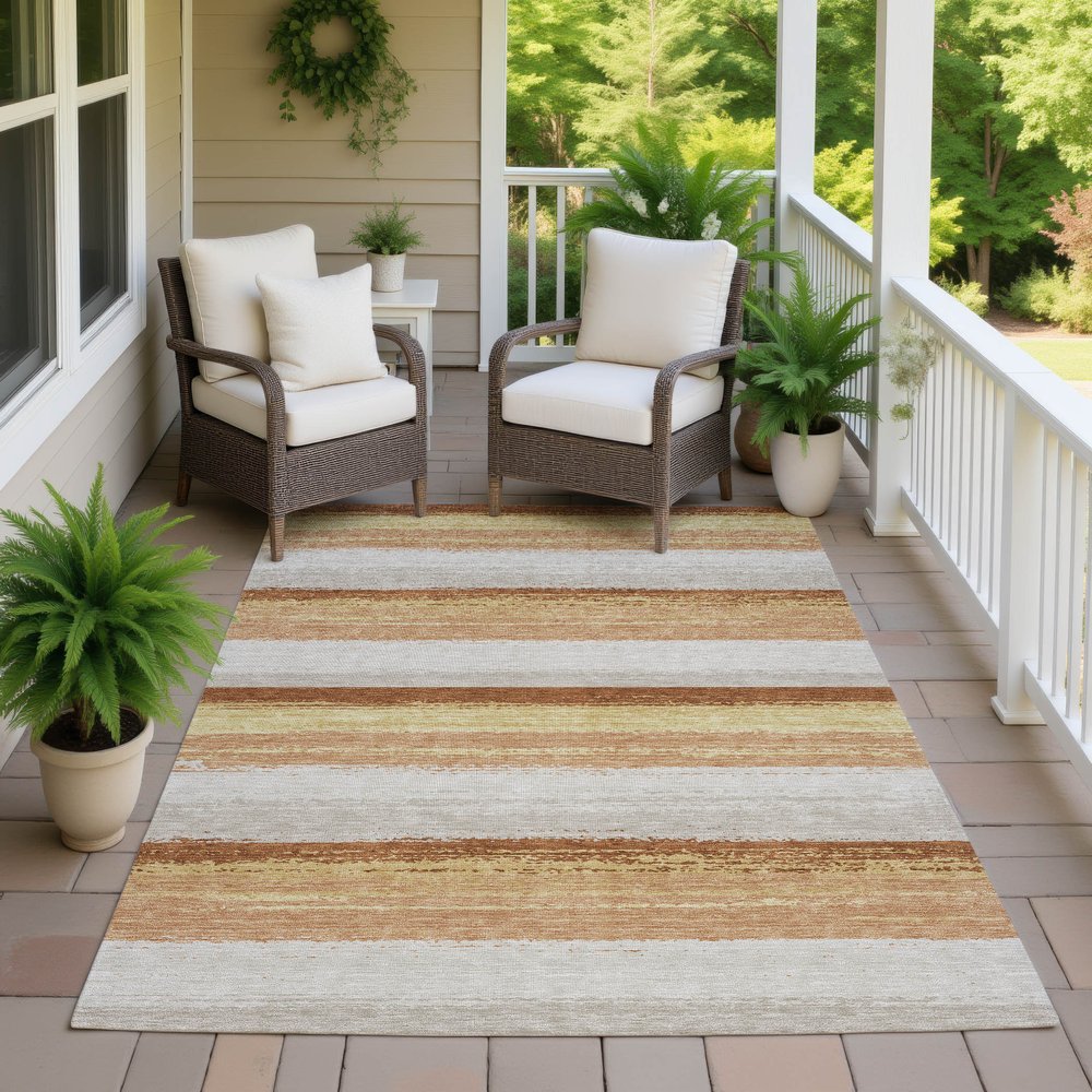 9' X 12' Copper And Purple Striped Washable Indoor Outdoor Area Rug HomeRoots