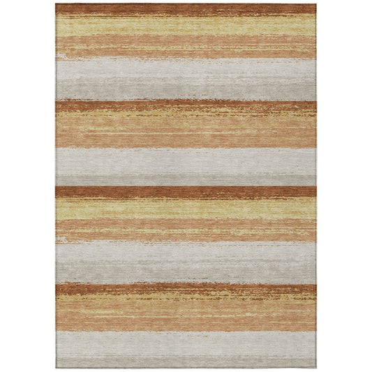 9' X 12' Copper And Purple Striped Washable Indoor Outdoor Area Rug
