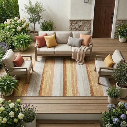 9' X 12' Copper And Purple Striped Washable Indoor Outdoor Area Rug HomeRoots