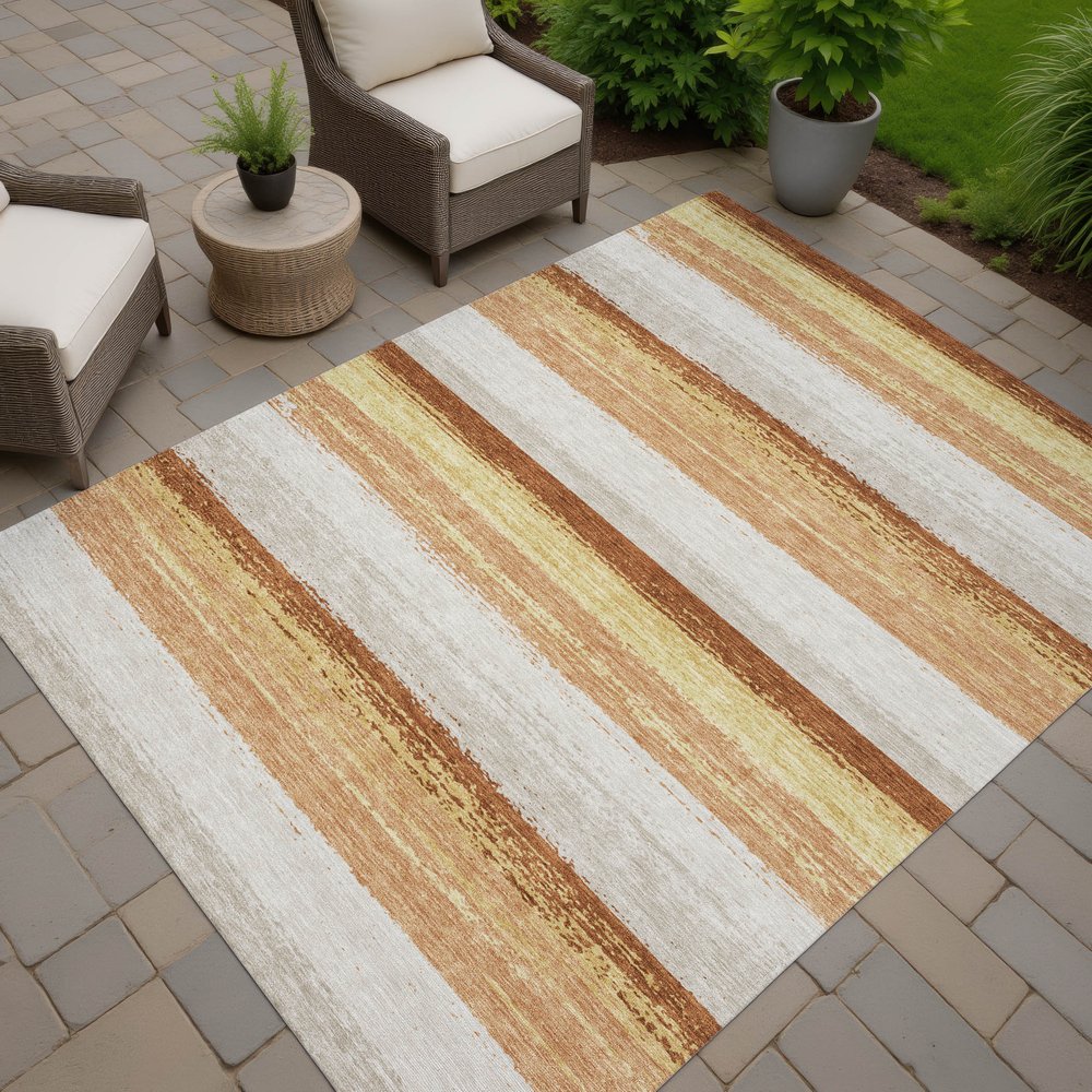 9' X 12' Copper And Purple Striped Washable Indoor Outdoor Area Rug — view 5