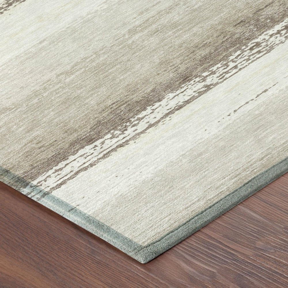3' X 5' Ivory And Linen Striped Washable Indoor Outdoor Area Rug HomeRoots