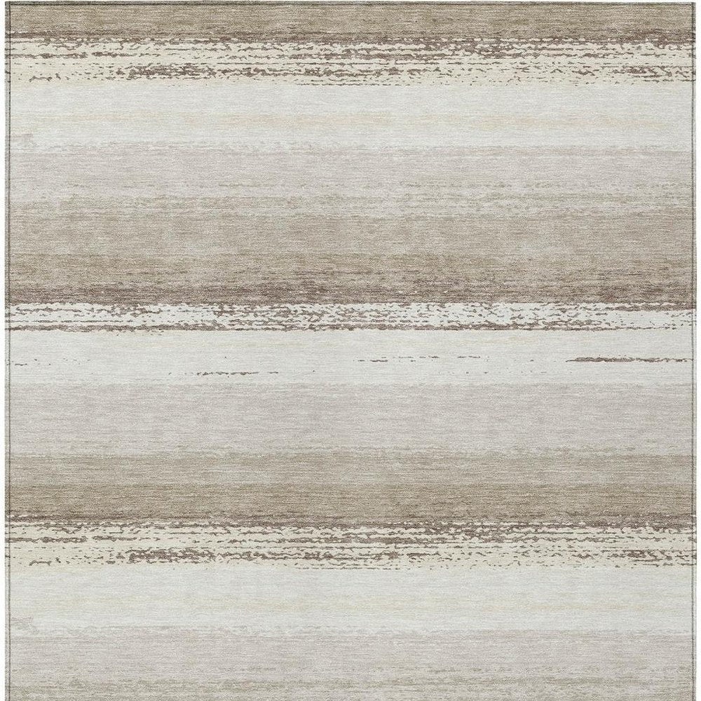 3' X 5' Ivory And Linen Striped Washable Indoor Outdoor Area Rug — view 6
